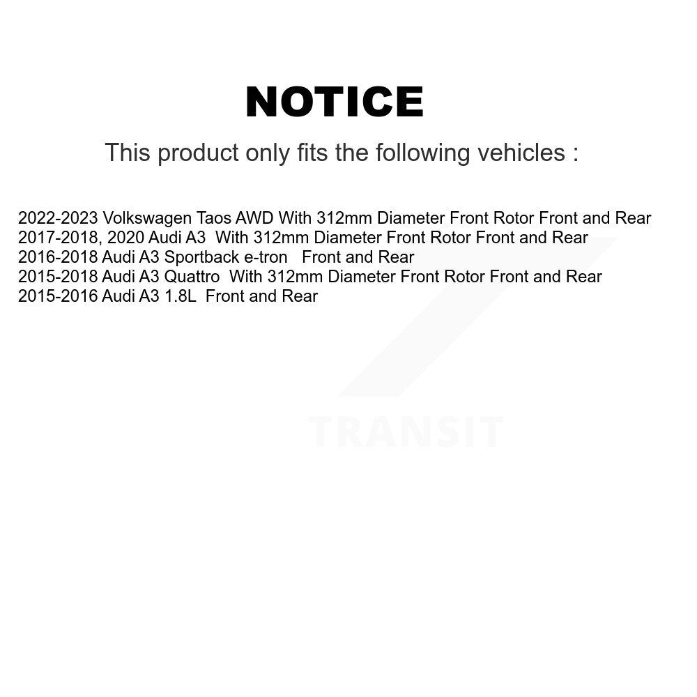 Front Rear Disc Brake Rotor Ceramic Pad Kit For Audi A3 Quattro Sportback e-tron