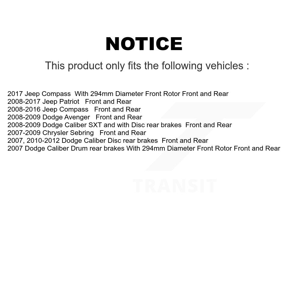 Front Rear Disc Brake Rotors Ceramic Pad Drum Kit For Jeep Patriot Compass Dodge