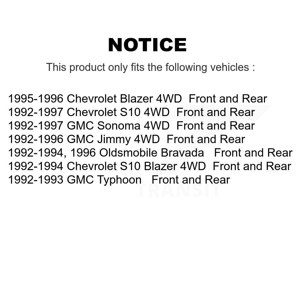 Kit de tambour de plaquettes en céramique de Rotors de frein avant et arrière pour Chevrolet S10 GMC Sonoma Blazer 