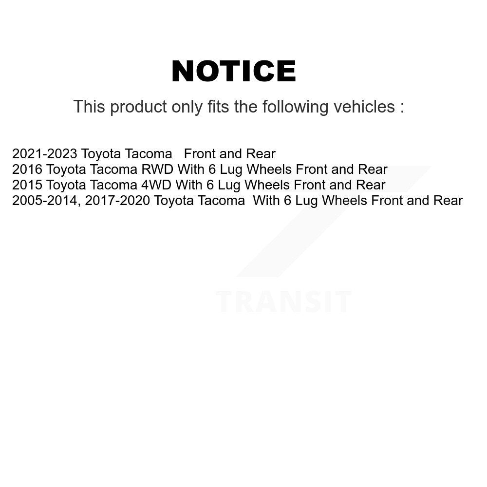 Rotors de frein à disque avant et arrière, plaquettes en céramique et Kit de tambour pour Toyota Tacoma 