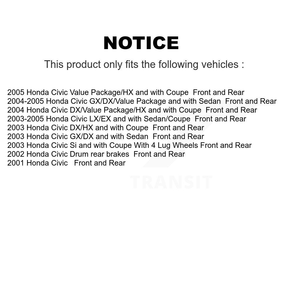 Rotors de frein à disque avant et arrière, plaquettes en céramique et Kit de batterie pour Honda Civic 