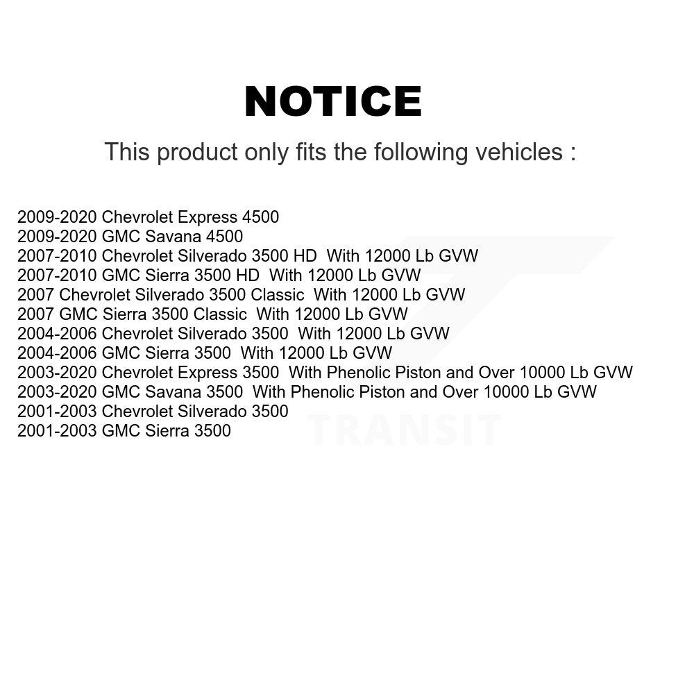 Kit d'étrier de frein avant pour Chevrolet Express 3500 GMC Savana Silverado HD 4500 