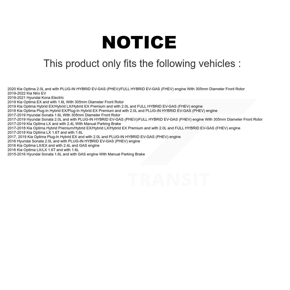 Front Brake Caliper Rotor Ceramic Pad Kit For Hyundai Sonata Kia Kona Electric Optima EV KC8-100372T