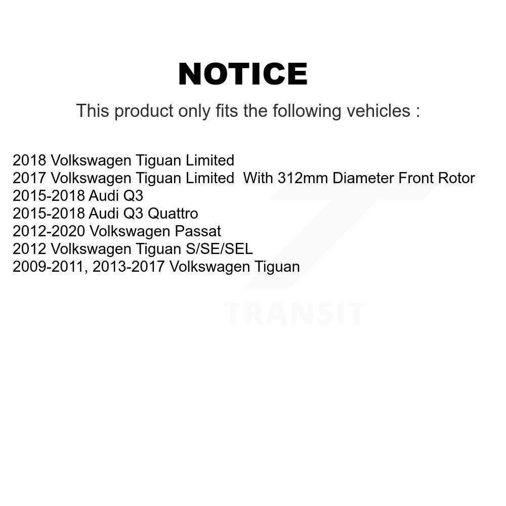 Front Brake Rotor & Ceramic Pad Kit With Calipers For Volkswagen Passat Tiguan Audi Q3