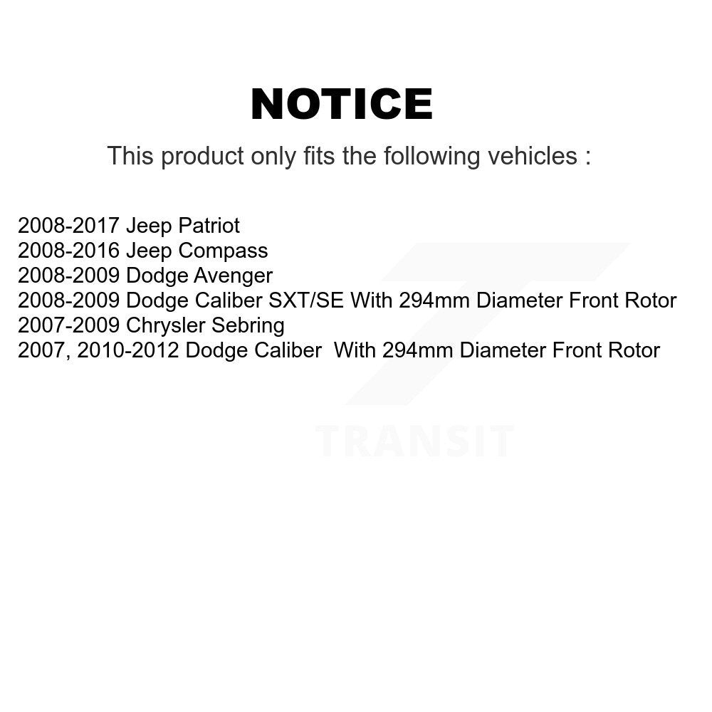 Front Rear Brake Caliper Rotor Drum Ceramic Pad Kit (8Pc) For Jeep Patriot Compass Dodge KC8-100873T