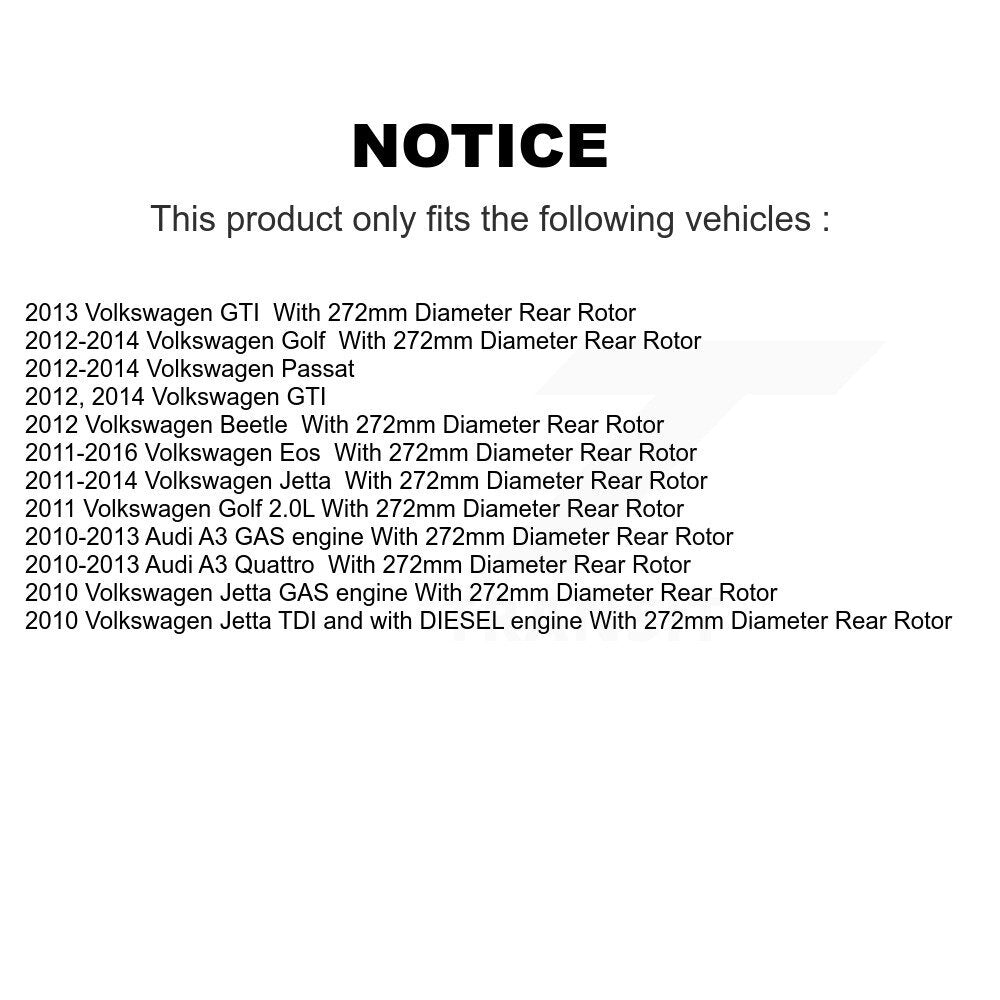 Rear Brake Coated Rotor & Ceramic Pad Kit With Calipers For Volkswagen Jetta Passat Golf