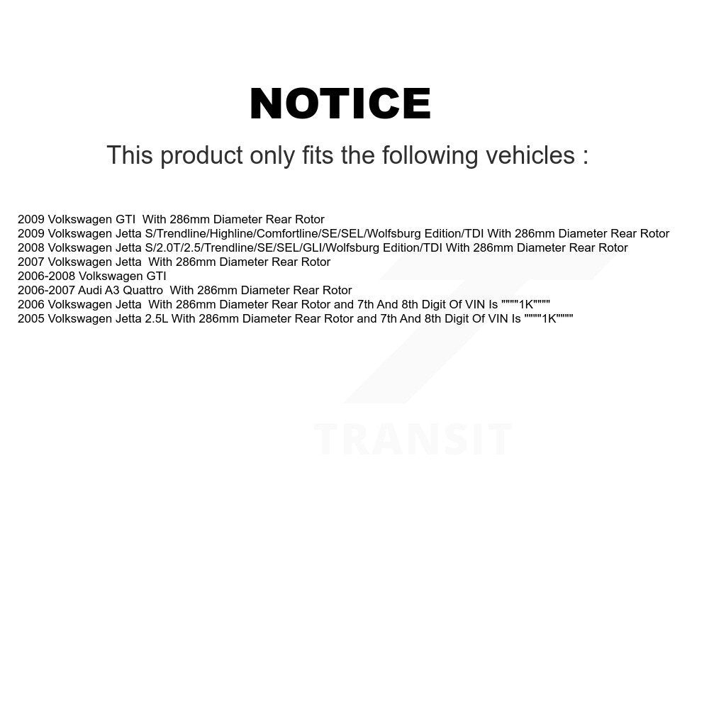 Rear Brake Coated Rotor & Ceramic Pad Kit With Calipers For Volkswagen Jetta GTI Audi A3