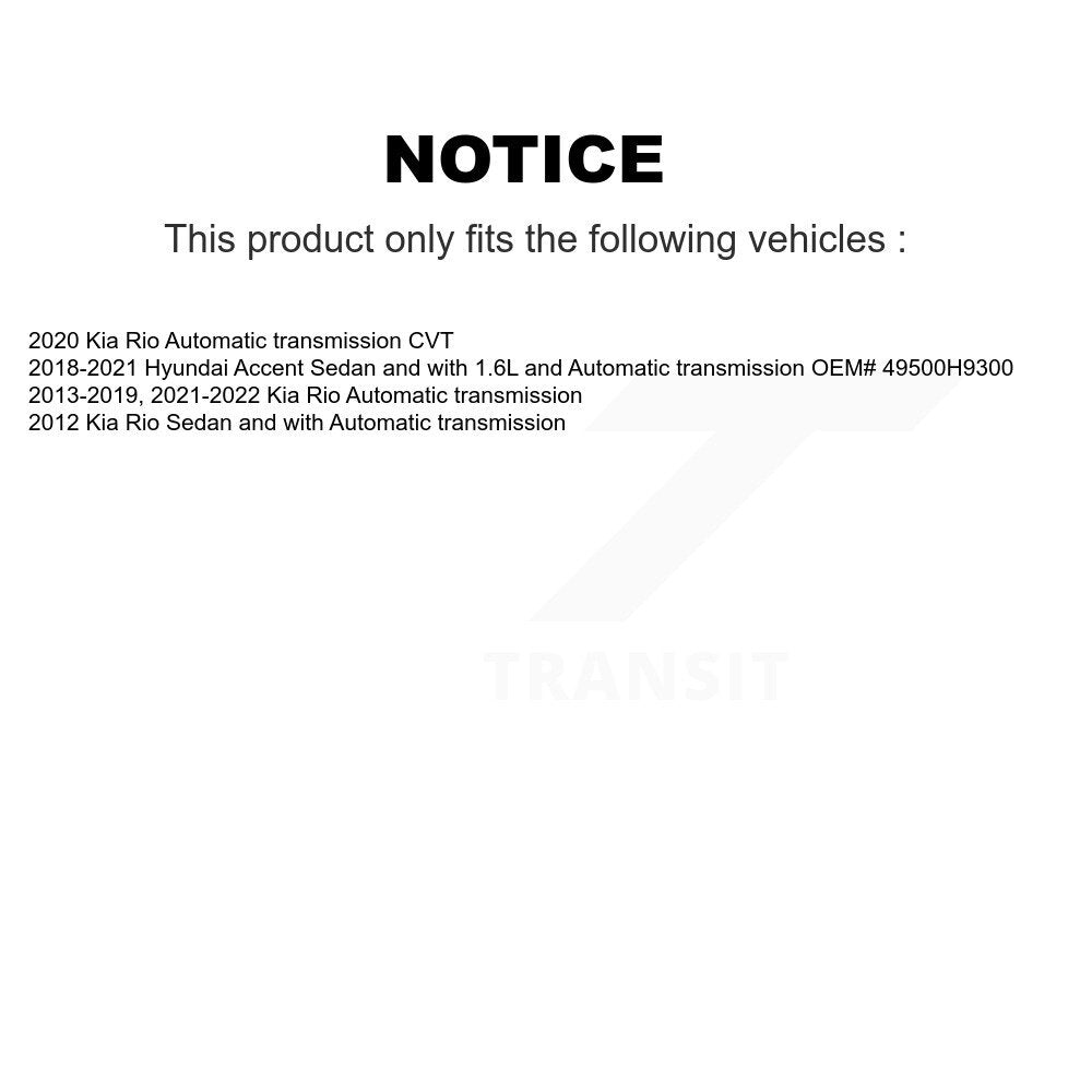 Front CV Axle Drive Shaft Complete Assembly Kit For Kia Rio Hyundai Accent KCV-100206