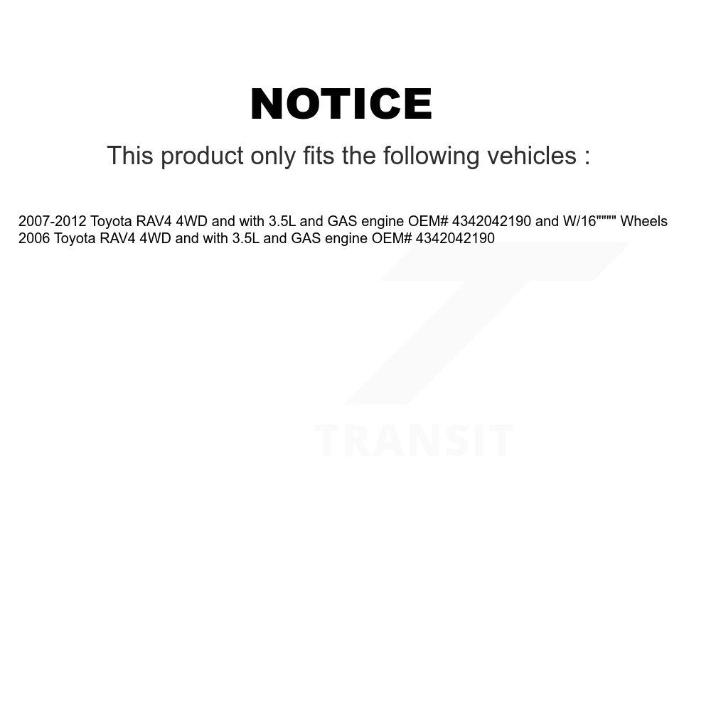 Front CV Axle Drive Shaft Complete Assembly Kit For Toyota RAV4 4WD with 3.5L GAS engine KCV-100299