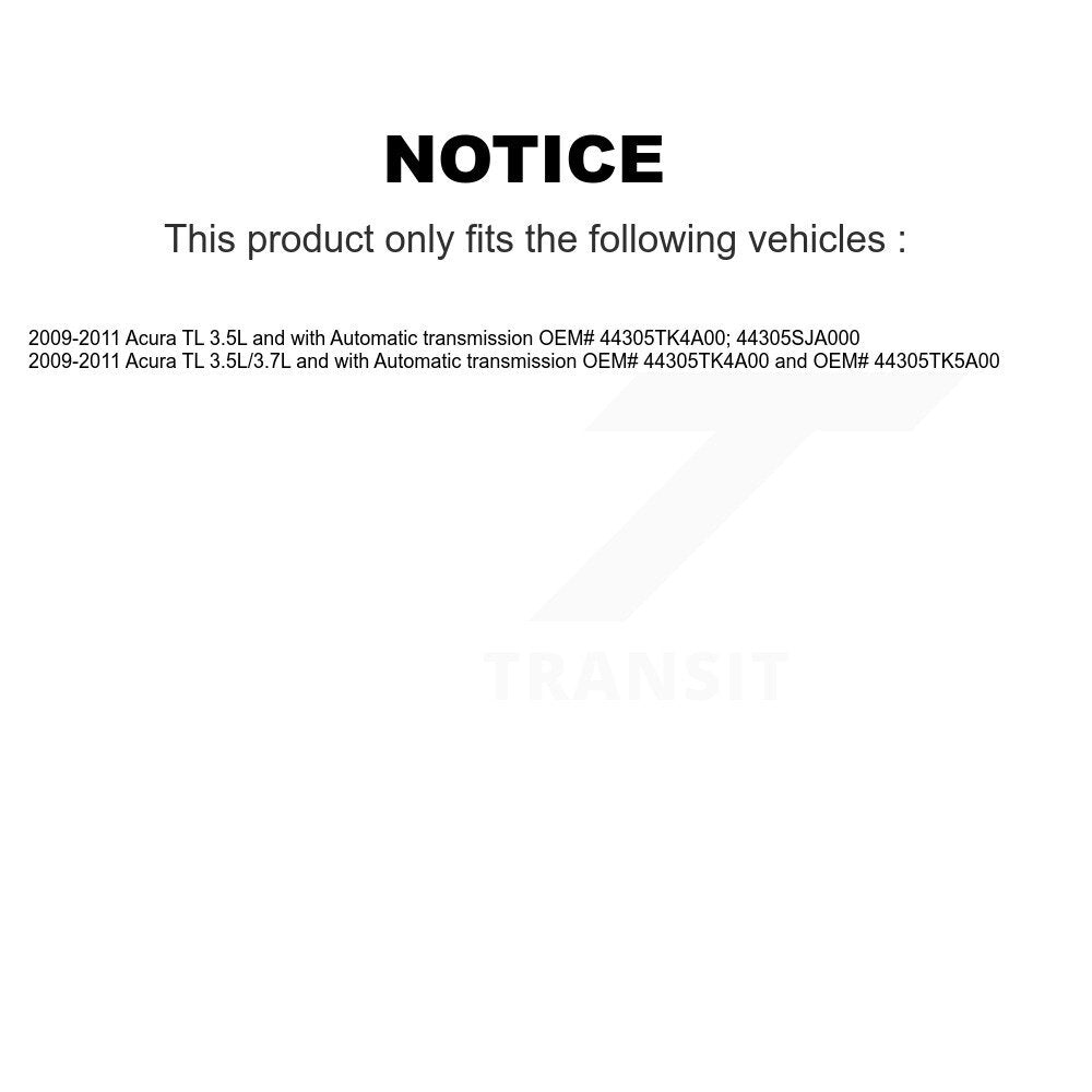 Front CV Axle Shaft Kit For 2009-2011 Acura TL 3.5L 3.7L with Automatic transmission KCV-100365