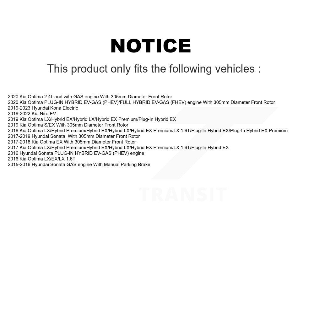 Front Coated Brake Rotor & Ceramic Pad Kit For Hyundai Sonata Kia Optima Niro EV