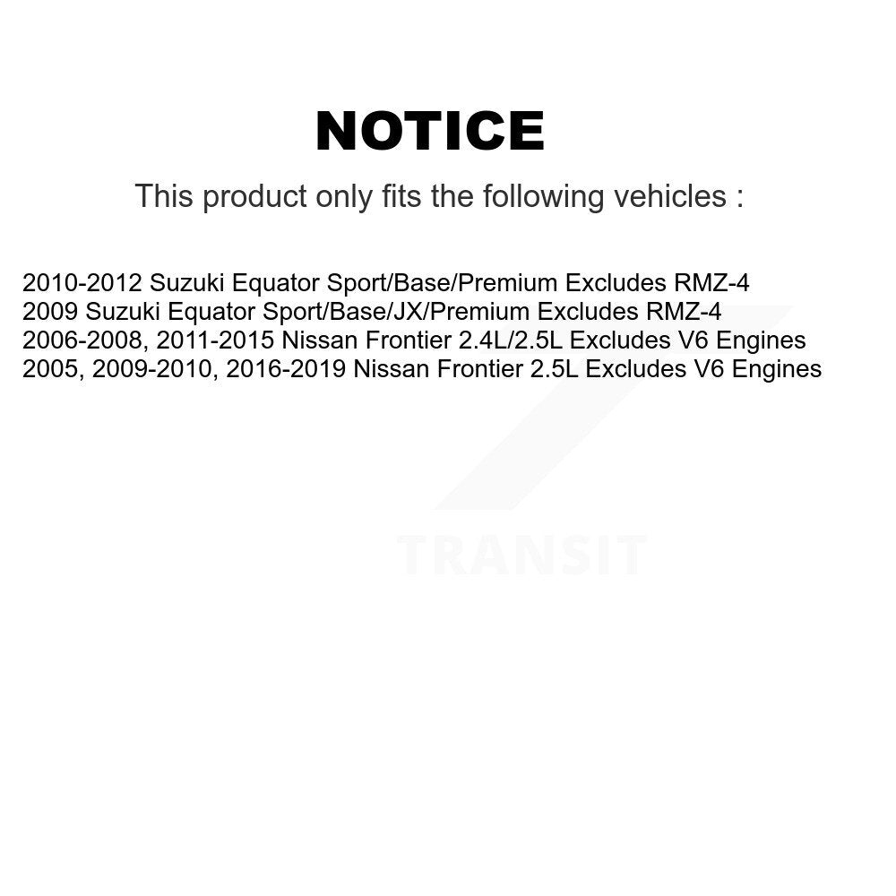 2016-2019 Nissan Frontier  , 2011-2015 Nissan Frontier  , 2010-2012 Suzuki Equator  , 2009-2010 Nissan Frontier  , 2009 Suzuki Equator , 2006-2008 Nissan Frontier  , 2005 Nissan Frontier Front Left Suspension Strut Coil Spring Assembly Kit