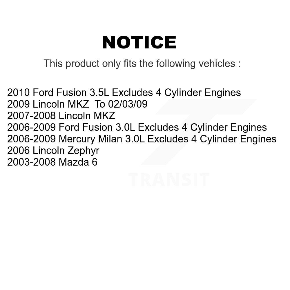 2010 Ford Fusion , 2009 Lincoln MKZ , 2007-2008 Lincoln MKZ  , 2006-2009 Ford Fusion  , 2006 Lincoln Zephyr , 2006-2009 Mercury Milan  , 2003-2008 Mazda 6  Front Right Suspension Strut Coil Spring Assembly Kit