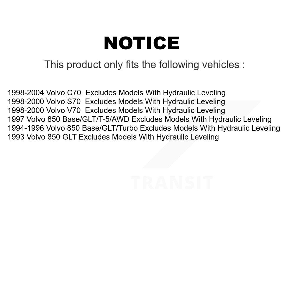 1998-2004 Volvo C70  , 1998-2000 Volvo S70  , 1998-2000 Volvo V70  , 1997 Volvo 850 , 1994-1996 Volvo 850  , 1993 Volvo 850 Front Suspension Strut Coil Spring Assembly Kit