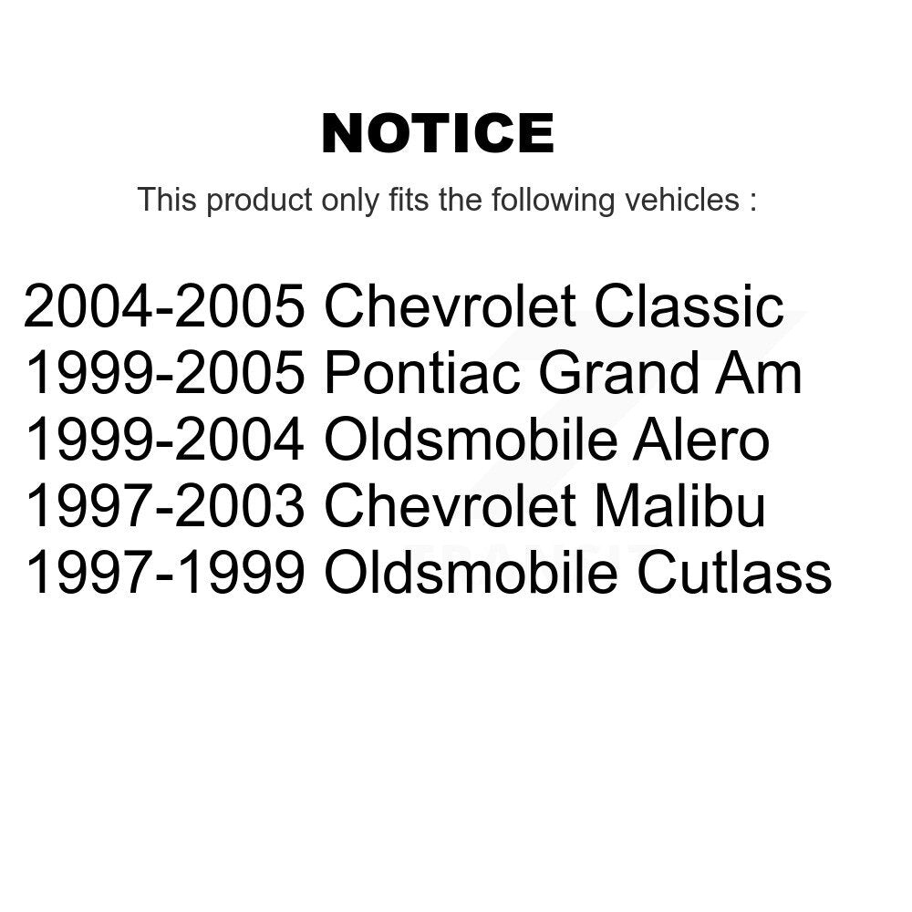 2004-2005 Chevrolet Classic  , 1999-2004 Oldsmobile Alero  , 1999-2005 Pontiac Grand Am  , 1997-2003 Chevrolet Malibu  , 1997-1999 Oldsmobile Cutlass  Front Suspension Strut Coil Spring Assembly Kit