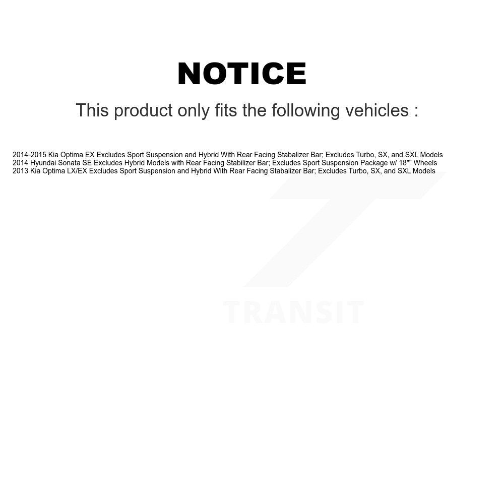 2014 Hyundai Sonata , 2014-2015 Kia Optima  , 2013 Hyundai Sonata , 2013 Kia Optima Front and Rear Suspension Strut Coil Spring Assembly Kit