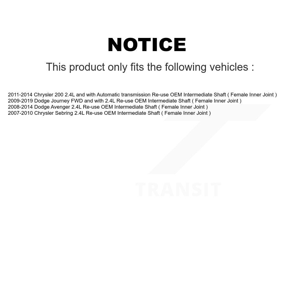 Front Right CV Axle Shaft For Dodge Journey Chrysler 200 Avenger Sebring