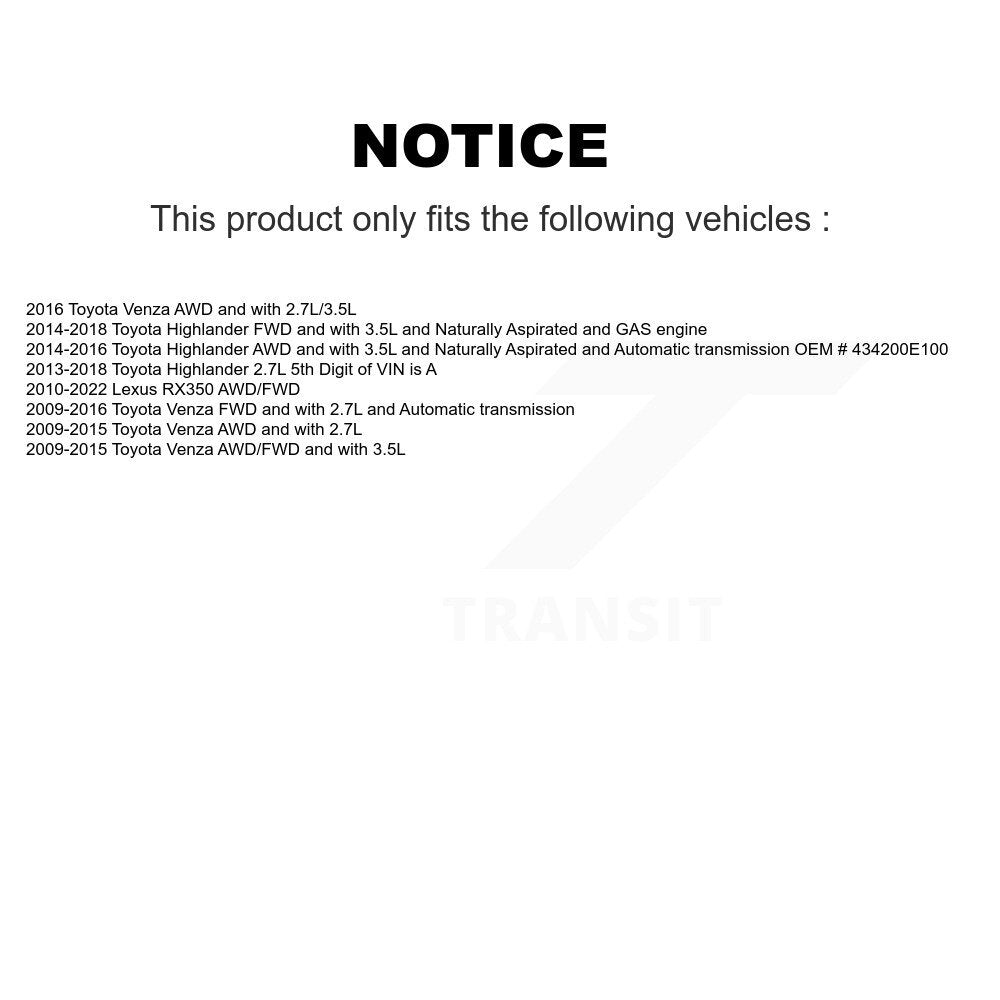 Front Left CV Axle Shaft For Toyota Lexus RX350 Highlander Venza NCV-TO69166