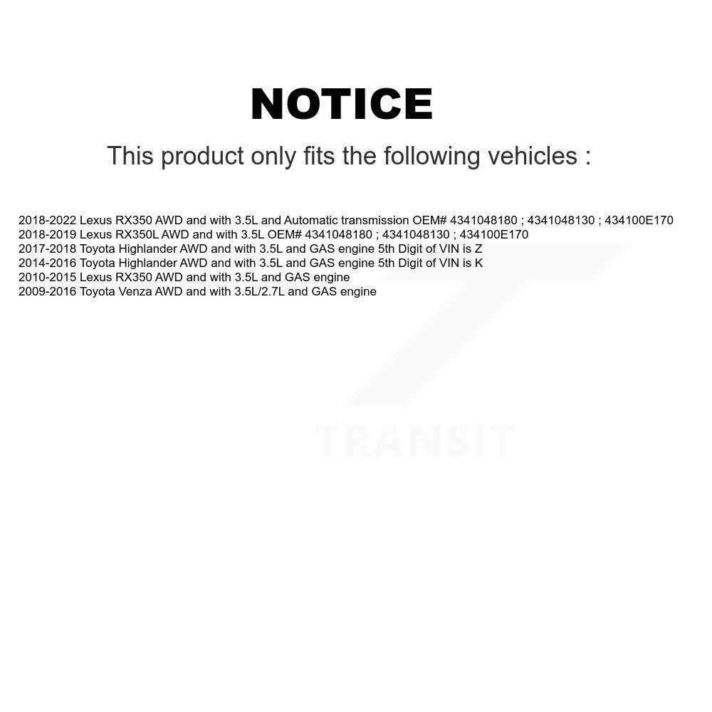 Front Right CV Axle Shaft For Toyota Lexus RX350 Venza Highlander RX350L