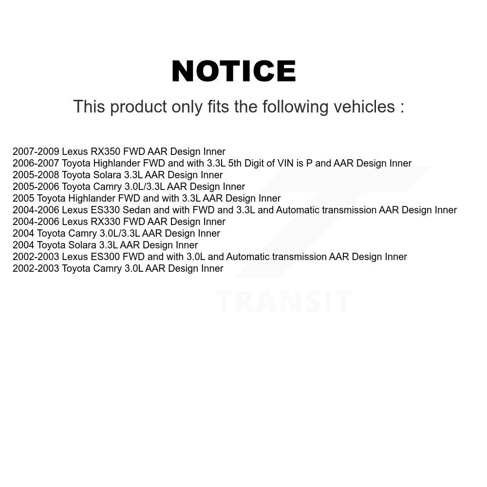 Front Right CV Axle Shaft For Toyota Camry Lexus RX350 RX330 Highlander Solara