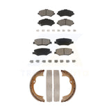 Front Rear Ceramic Brake Pads & Parking Shoe Kit For Jeep Wrangler Liberty Dodge