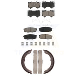 Front Rear Ceramic Brake Pads & Parking Shoe Kit For Toyota Tundra Sequoia Lexus