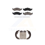 Front Rear Ceramic Brake Pads Drum Shoes Kit For Jeep Wrangler Cherokee Comanche