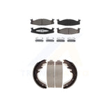 Front Rear Ceramic Brake Pads And Drum Shoe Kit For Ford F-150 Bronco E-150 Club