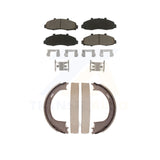 Front Ceramic Brake Pads & Rear Parking Shoe Kit For Ford F-150 Heritage Lincoln