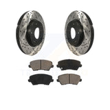 Front Drilled Slot Brake Rotor Ceramic Pad Kit For Kia Forte Hyundai Veloster GT