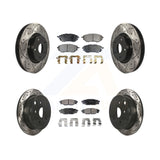 Front Rear Coated Drilled Slot Disc Brake Rotor & Ceramic Pad Kit For Subaru WRX