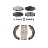 Front Rear Semi-Metallic Brake Pads & Drum Shoes Kit For Toyota Corolla Scion xD