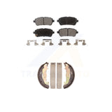 Front Rear Semi-Metallic Brake Pads And Drum Shoes Kit For 2011-2014 Mazda 2