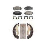 Front Rear Semi-Metallic Brake Pads & Drum Shoe Kit For 2012-2017 Hyundai Accent