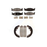 Front Rear Semi-Metallic Brake Pads & Drum Shoes Kit For Ford F-150 Bronco E-150