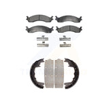 Front Rear Semi-Metallic Brake Pads And Drum Shoe Kit For Ford F-350 E-250 F-250