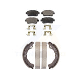 Front Rear Semi-Metallic Brake Pads And Drum Shoes Kit For 2001-2005 Toyota Echo