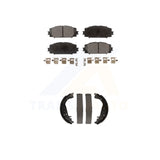 Front Rear Semi-Metallic Brake Pads And Drum Shoes Kit For 2014 Toyota Prius