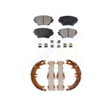 Front Rear Semi-Metallic Brake Pads Parking Shoes Kit For 04-05 Toyota RAV4