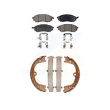 Front Rear Semi-Metallic Brake Pads Parking Shoe Kit For Infiniti FX35 FX45