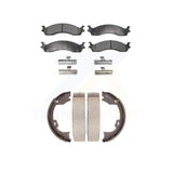 Front Rear Semi-Metallic Brake Pads & Parking Shoe Kit For Ford E-350 Super