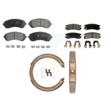 Front Rear Semi-Metallic Brake Pads & Parking Shoe Kit For Oldsmobile Silhouette