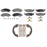 Front Rear Semi-Metallic Brake Pads And Parking Shoes Kit For Dodge Ram 1500