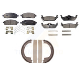 Front Rear Semi-Metallic Brake Pads Parking Shoe Kit For Ford F-150 Lincoln Mark