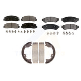 Front Rear Semi-Metallic Brake Pads & Parking Shoe Kit For Ford F-350 Super Duty