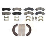 Front Rear Semi-Metallic Brake Pads Parking Shoe Kit For Chevrolet Silverado GMC