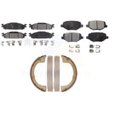 Front Rear Semi-Metallic Brake Pads & Parking Shoe Kit For 2010-2012 Lincoln MKT