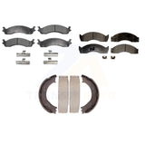 Front Rear Semi-Metallic Brake Pads & Parking Shoe Kit For Ford E-450 Super Duty