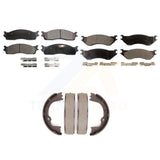 Front Rear Semi-Metallic Brake Pads And Parking Shoes Kit For Dodge Ram 1500