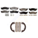 Front Rear Semi-Metallic Brake Pads And Parking Shoes Kit For Dodge Ram 1500